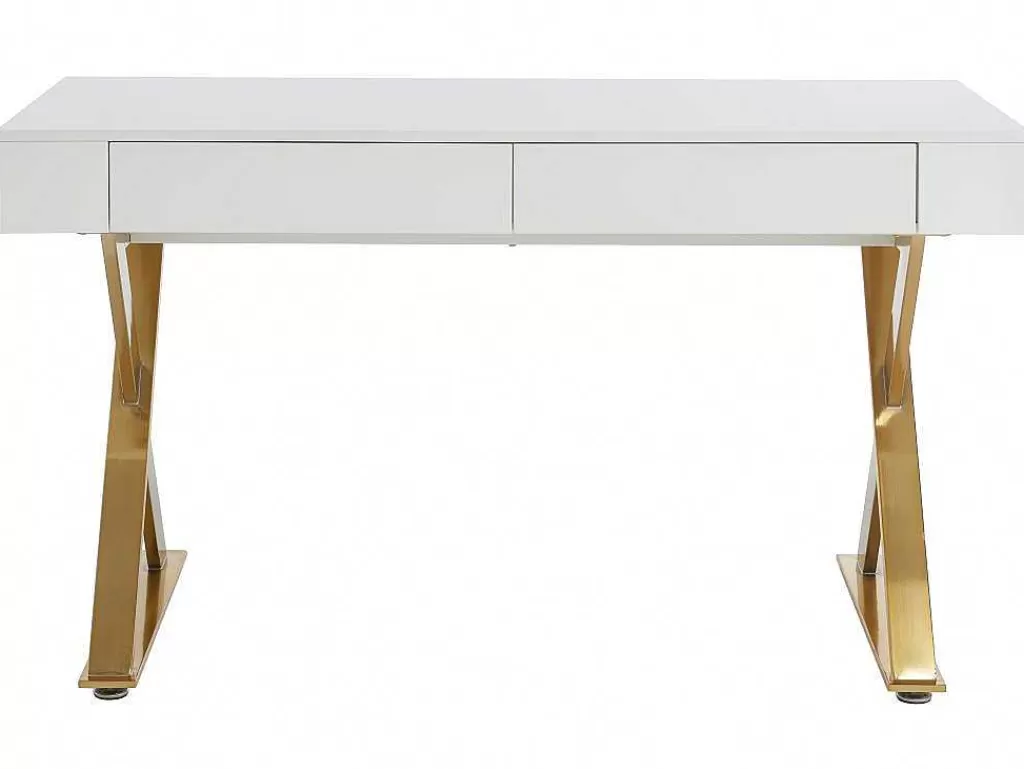 Secretária*PASCAL MORABITO Secretária Com 2 Gavetas, Mdf Lacado E Metal, Branco E Dourado - Pleisa