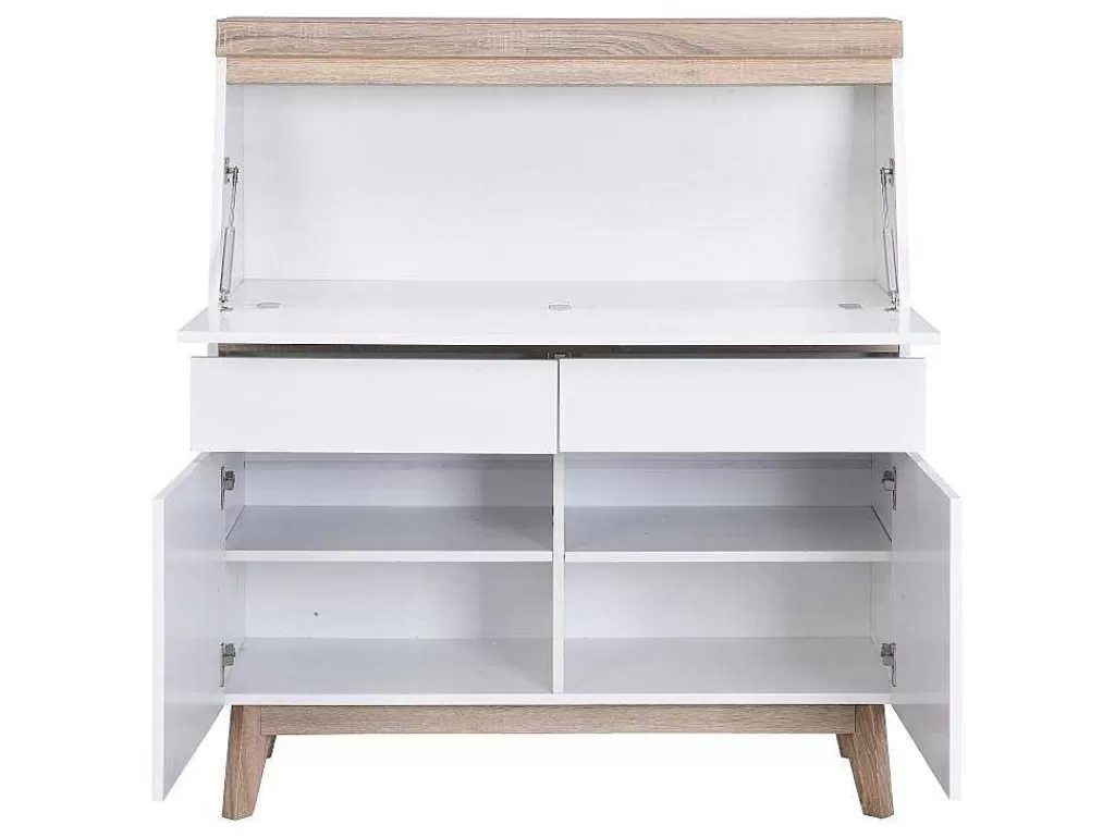 Secretária*Vente-unique Secretária Com 2 Portas E 2 Gavetas Mdf Branco E Natural - Rilesa