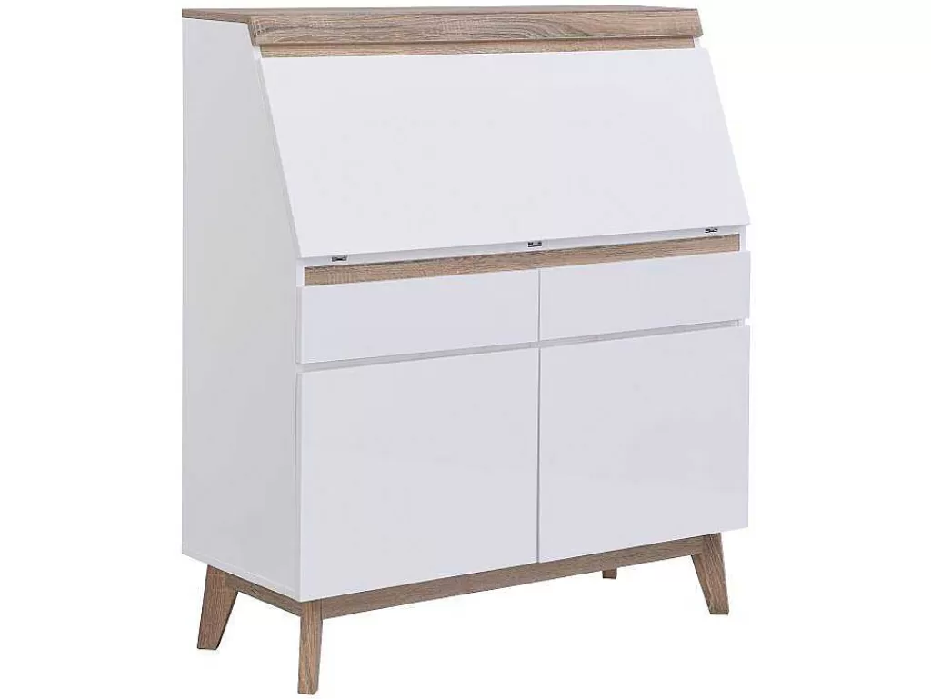Secretária*Vente-unique Secretária Com 2 Portas E 2 Gavetas Mdf Branco E Natural - Rilesa