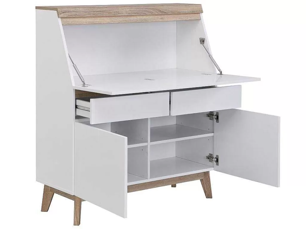 Secretária*Vente-unique Secretária Com 2 Portas E 2 Gavetas Mdf Branco E Natural - Rilesa
