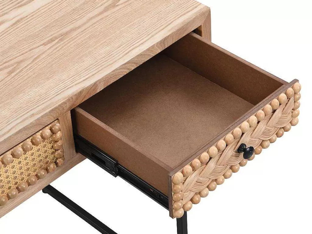 Secretária*Vente-unique Secretária Com 3 Gavetas Mdf E Metal Cor Natural E Preto - Akivi