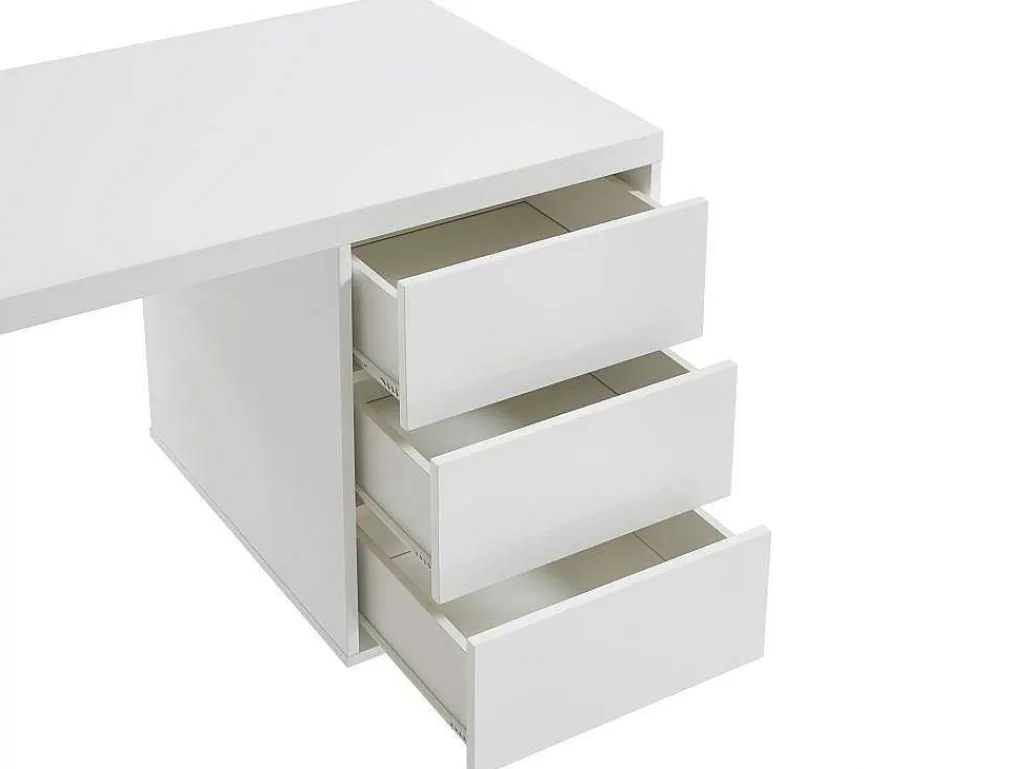 Secretária*PASCAL MORABITO Secretária Com 3 Gavetas, Mdf Lacado E Metal, Branco E Dourado - Timfia
