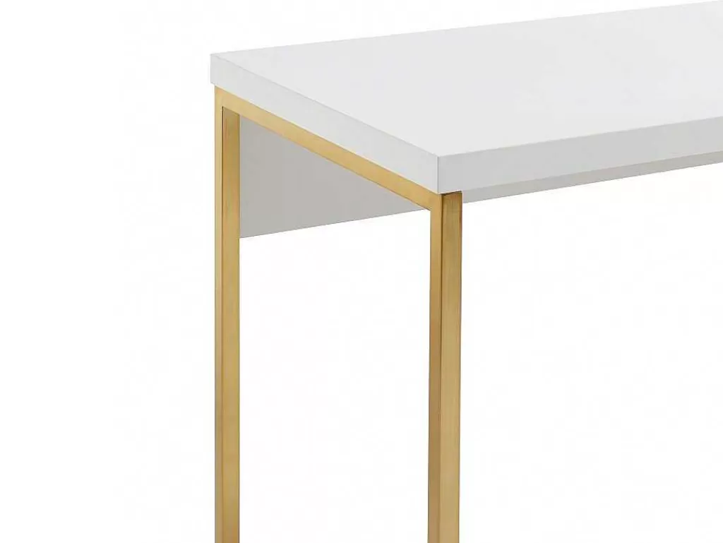 Secretária*PASCAL MORABITO Secretária Com 3 Gavetas, Mdf Lacado E Metal, Branco E Dourado - Timfia
