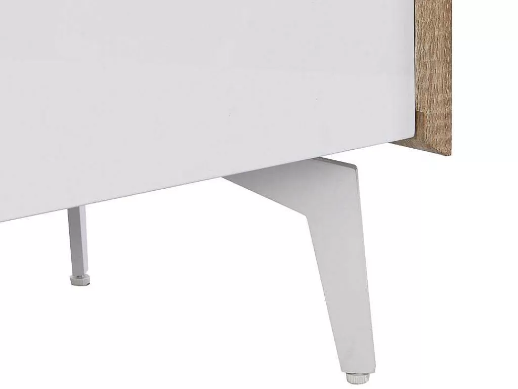 Secretária*Vente-unique Secretária Com 3 Portas Mdf E Metal Cor Natural E Branco - Derelis