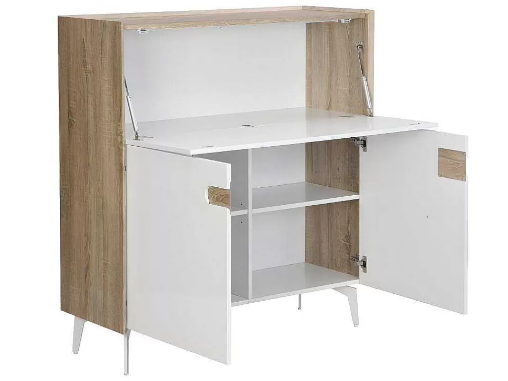 Secretária*Vente-unique Secretária Com 3 Portas Mdf E Metal Cor Natural E Branco - Derelis