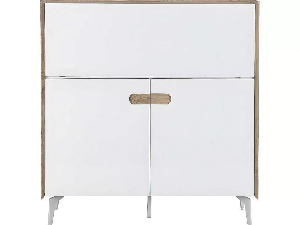 Secretária*Vente-unique Secretária Com 3 Portas Mdf E Metal Cor Natural E Branco - Derelis