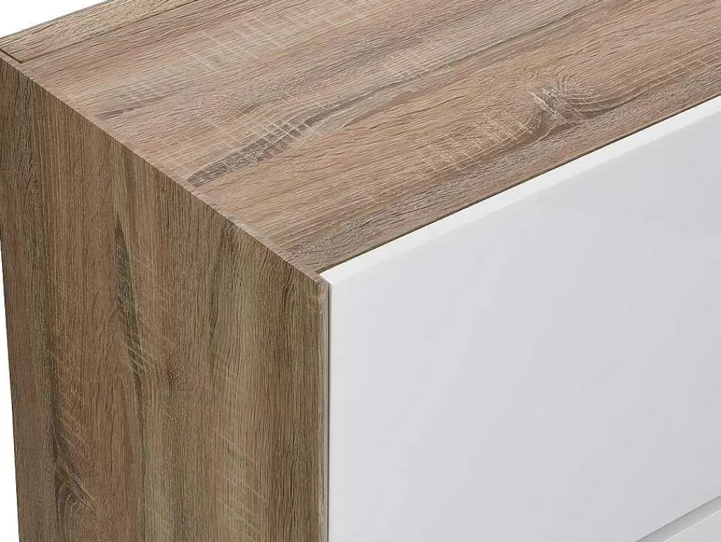 Secretária*Vente-unique Secretária Com 3 Portas Mdf E Metal Cor Natural E Branco - Derelis