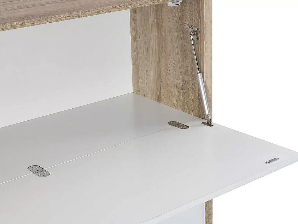 Secretária*Vente-unique Secretária Com 3 Portas Mdf E Metal Cor Natural E Branco - Derelis