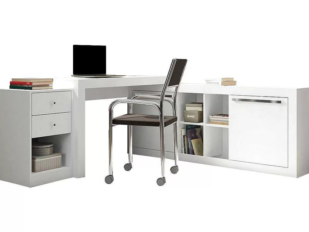 Secretária*Vente-unique Secretária De Canto Com 2 Gavetas E 2 Portas Cor Branco - Evan