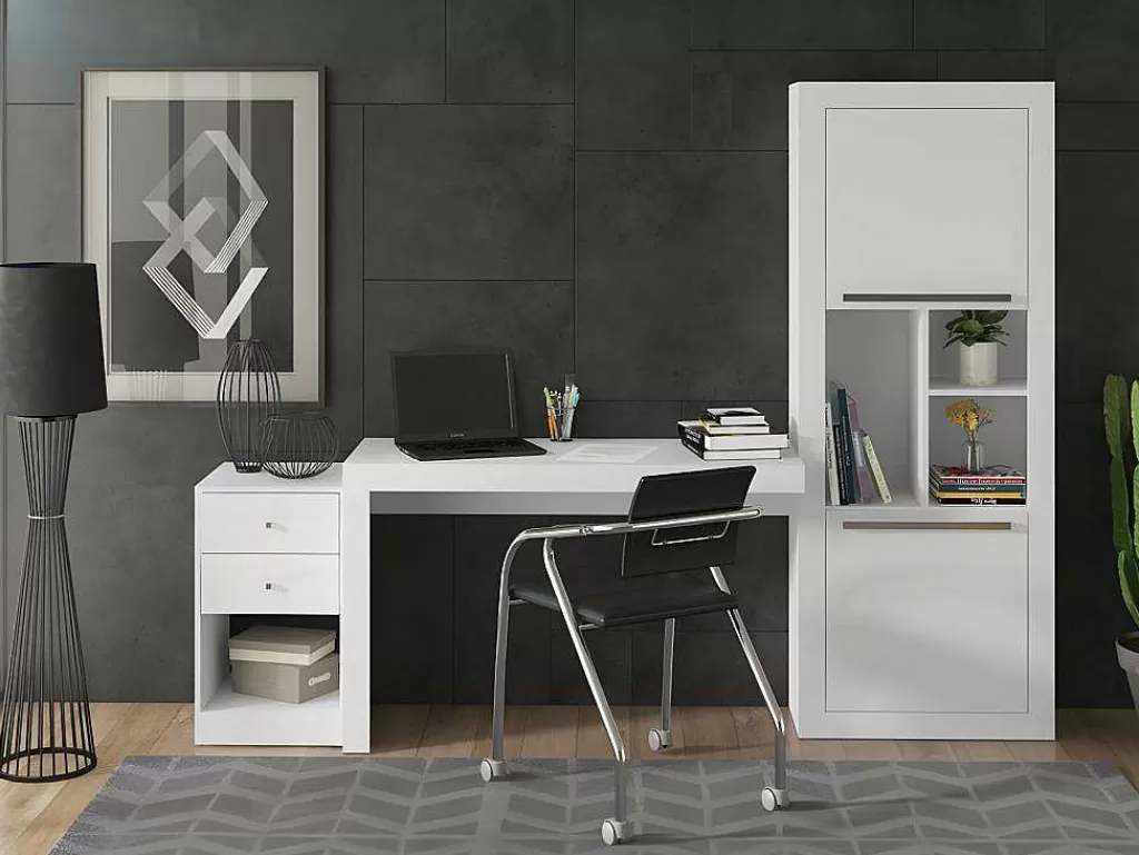 Secretária*Vente-unique Secretária De Canto Com 2 Gavetas E 2 Portas Cor Branco - Evan