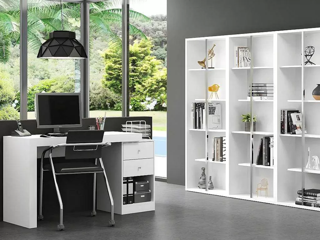 Secretária*Vente-unique Secretária De Canto Com 2 Gavetas E 2 Portas Cor Branco - Evan