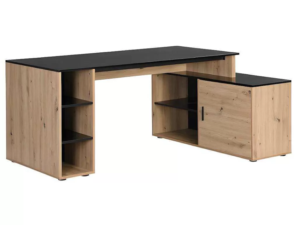 Secretária*Vente-unique Secretária De Canto Com Espacos De Arrumação Mdf Natural E Preto - Romiara