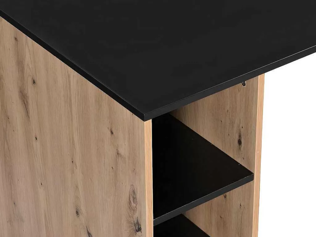 Secretária*Vente-unique Secretária De Canto Com Espacos De Arrumação Mdf Natural E Preto - Romiara