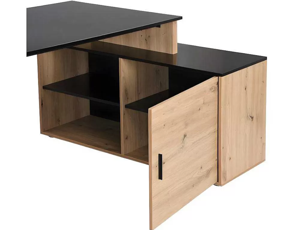 Secretária*Vente-unique Secretária De Canto Com Espacos De Arrumação Mdf Natural E Preto - Romiara