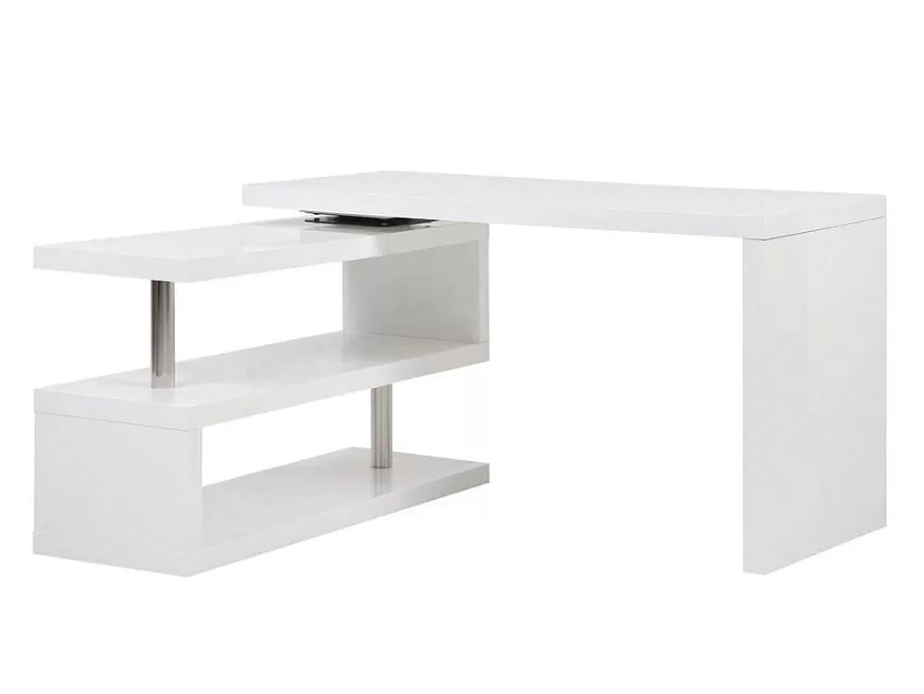 Secretária*Vente-unique Secretária Extensivel Em Mdf Lacado Cor Branco Com Tampo Giratorio 360° - Nicephore