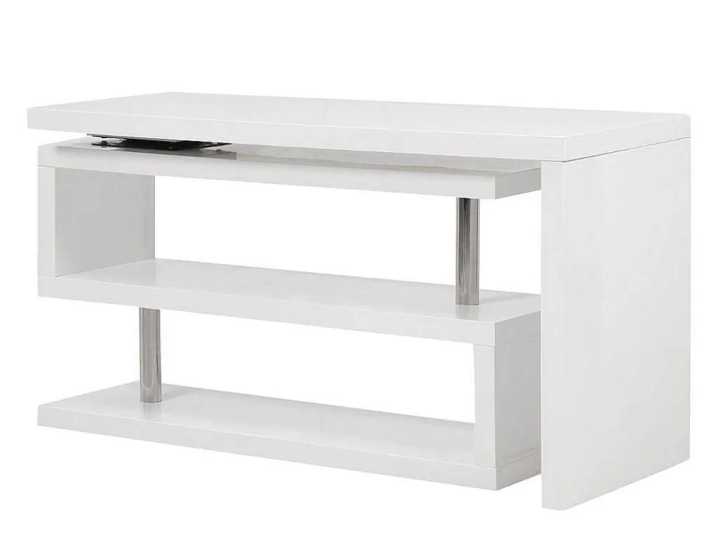 Secretária*Vente-unique Secretária Extensivel Em Mdf Lacado Cor Branco Com Tampo Giratorio 360° - Nicephore