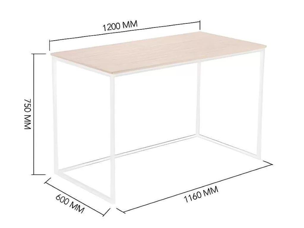 Secretária*Skraut Home Secretária Mia - Tampo Em Carvalho Nordico, 19 Mm De EsPéssura. Pernas De Metal Preto. 120X60X75Cm