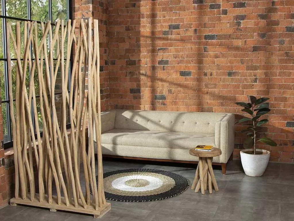 Biombo*OZAIA Separador De Divisao Em Madeira De Teca De C. 100 X L. 25 X A. 180 Cm Cor Natural - Gayana