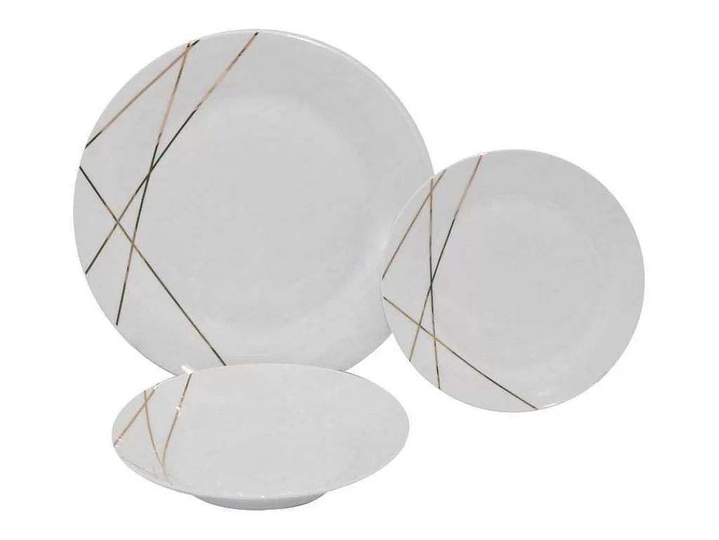 Louça E Utensílios De Cozinha*OZAIA Servico De Loica 18 Pecas Porcelana Branco E Dourado - Linasio