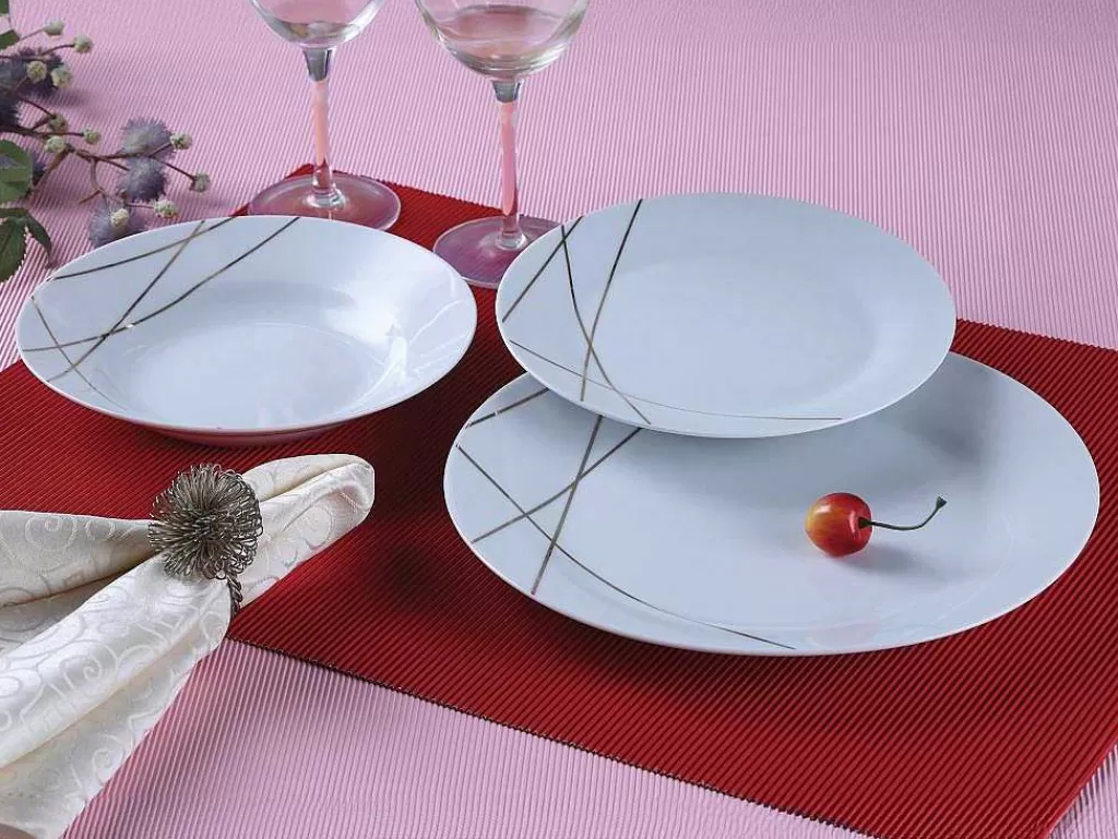 Louça E Utensílios De Cozinha*OZAIA Servico De Loica 18 Pecas Porcelana Branco E Dourado - Linasio