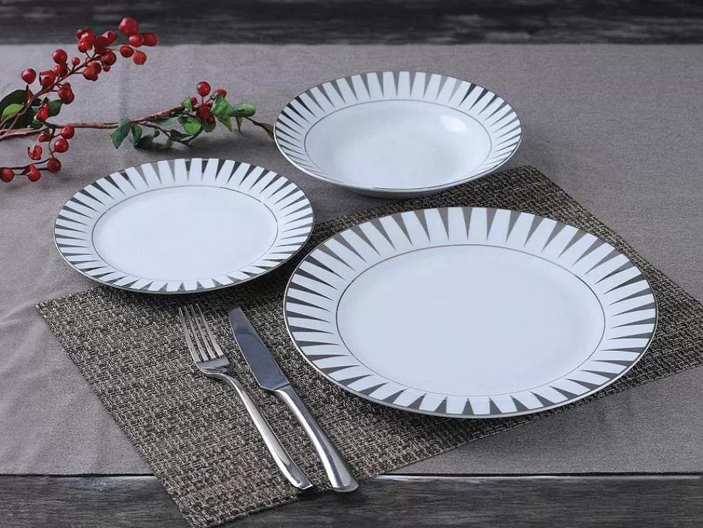 Louça E Utensílios De Cozinha*OZAIA Servico De Loica 18 Pecas Porcelana Branco E Prateado - Dynao