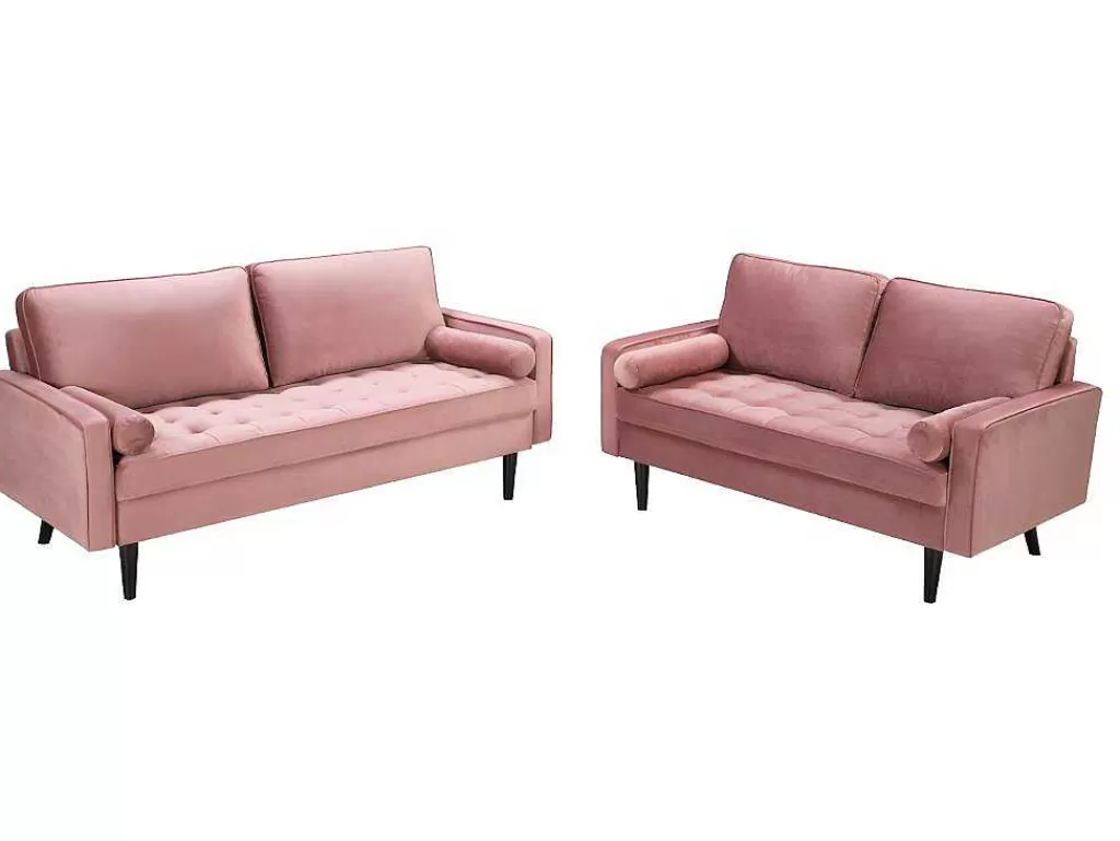 Conjunto De Sofá*Vente-unique Sofá 3+2 Lugares Em Veludo Rosa Velho - Fleuet