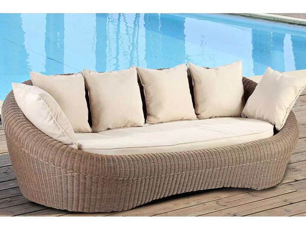 Conjunto Relax De Jardim*MYLIA Sofá 3 Lugares De Jardim Em Resina Entrancada Caramelo - Whiteheaven