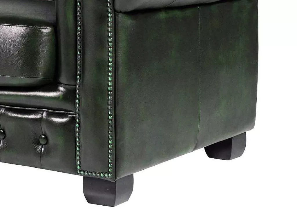 Sofá Em Pele*LINEA Sofá Sofá 4 Lugares 100% Pele Verde Escuro Estilo Chesterfield - Brenton