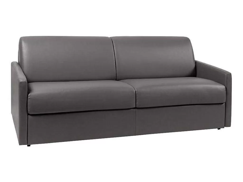 Sofá Cama De Abertura Rapida*Vente-unique Sofá 4 Lugares Convertivel Em Cama Expresso Em Pele Sintética Cinzento - Cama De 160 Cm - Calife