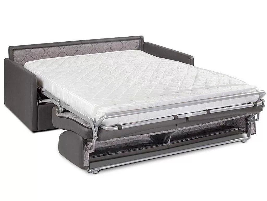 Sofá Cama De Abertura Rapida*Vente-unique Sofá 4 Lugares Convertivel Em Cama Expresso Em Pele Sintética Cinzento - Cama De 160 Cm - Calife