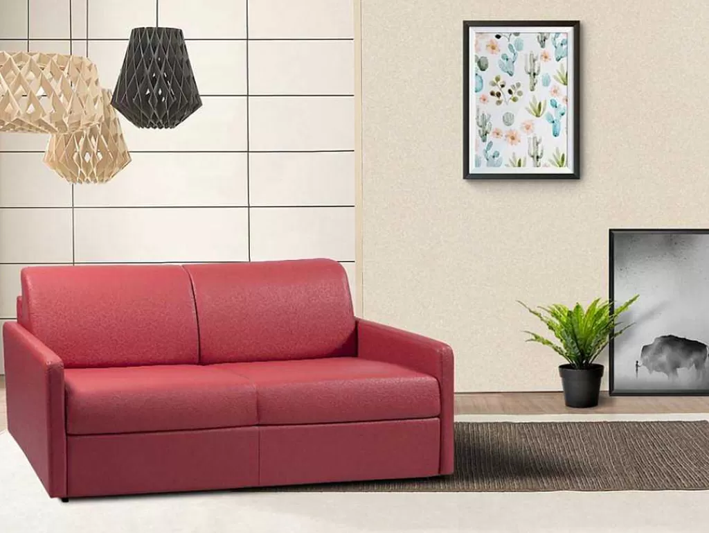 Sofá Cama De Abertura Rapida*Vente-unique Sofá 4 Lugares Convertivel Em Cama Expresso Em Pele Sintética Cinzento - Cama De 160 Cm - Calife