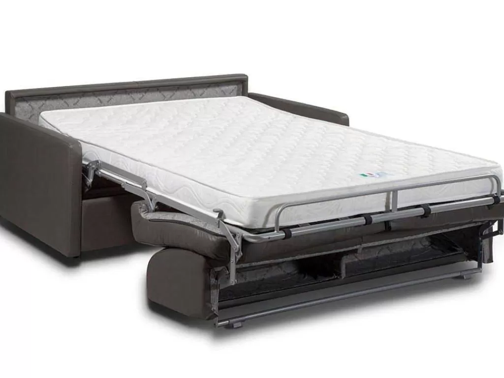 Sofá Cama De Abertura Rapida*Vente-unique Sofá 4 Lugares Convertivel Em Cama Expresso Em Pele Sintética Cinzento - Cama De 160 Cm - Calife