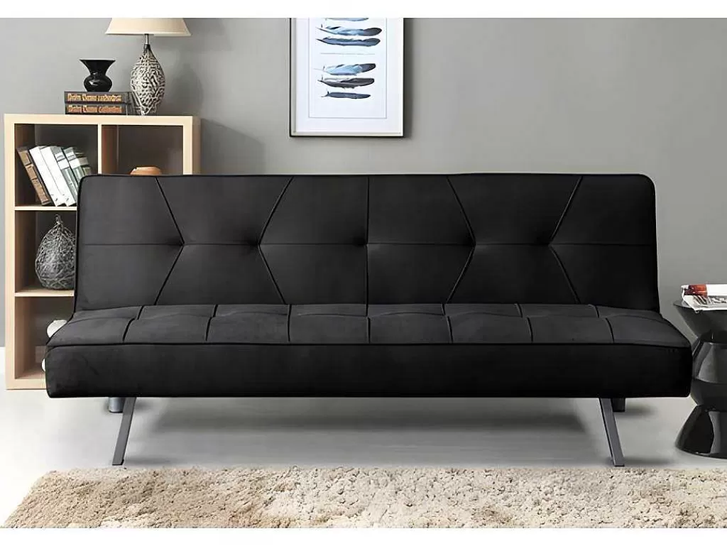 Sofá De 2 Ou 3 Lugares*Saldosystocks Sofá Cama 2 Lugares De Veludo Clic Clac 175X74Cm Preto
