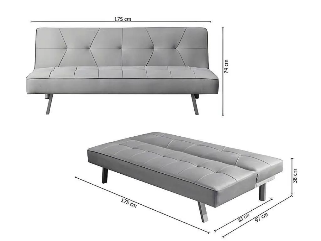 Sofá De 2 Ou 3 Lugares*Saldosystocks Sofá Cama 2 Lugares De Veludo Clic Clac 175X74Cm Preto