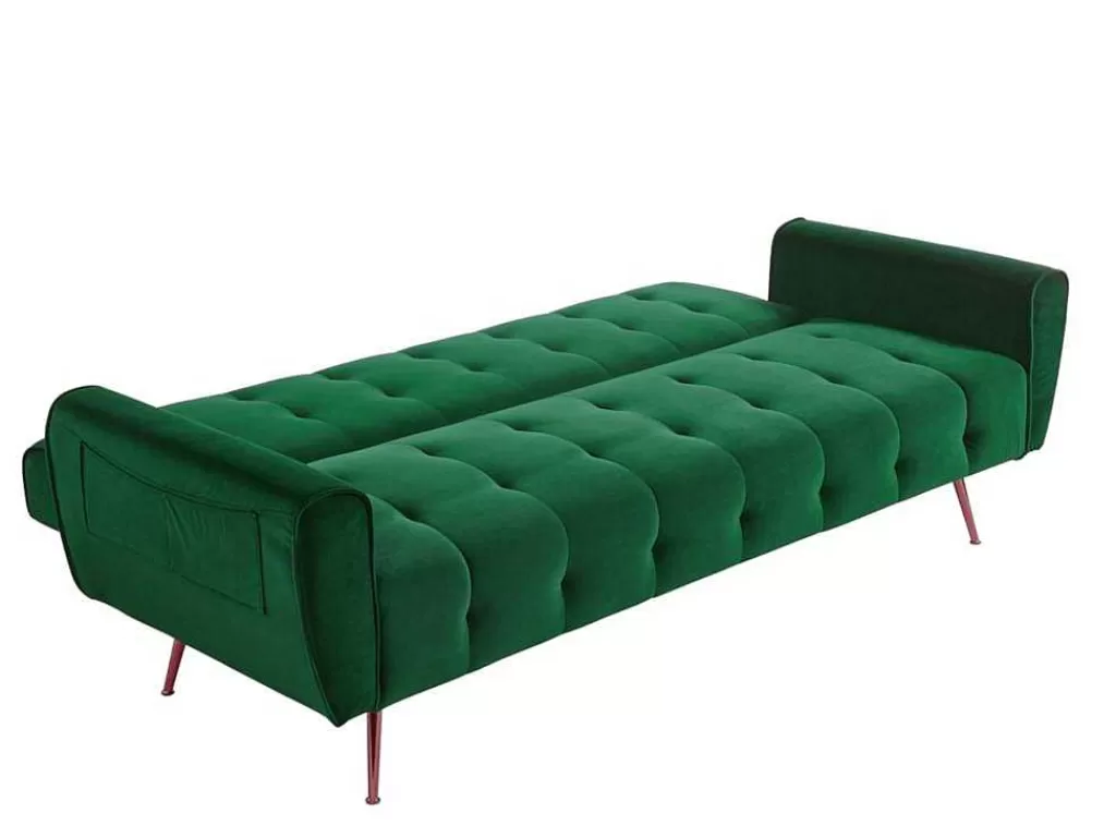 Sofá Cama Clic-Clac E Dobravel*Vente-unique Sofá Cama Clic Calc De 3 Lugares Em Veludo Verde Abeto - Polani
