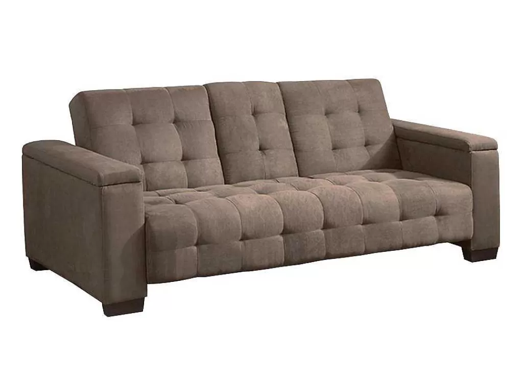 Sofá Cama Clic-Clac E Dobravel*Vente-unique Sofá Cama Clic Clac De 3 Lugares Em Microfibra Com Mesinha De Centro Rebatível Castanho - Devonshire