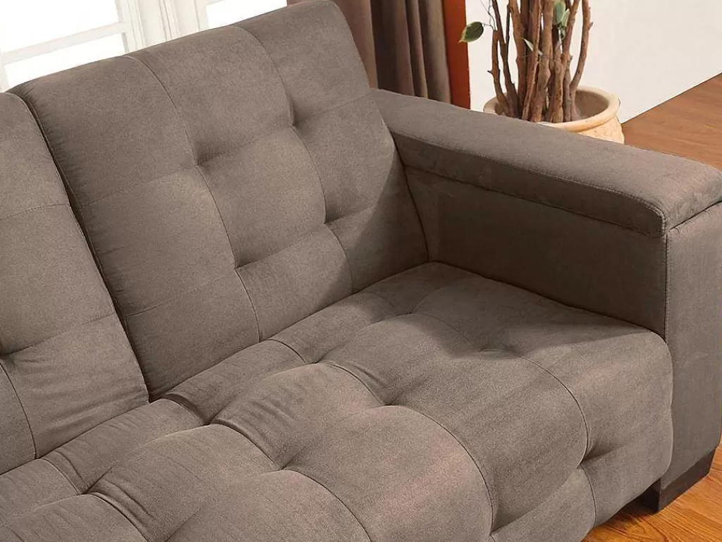 Sofá Cama Clic-Clac E Dobravel*Vente-unique Sofá Cama Clic Clac De 3 Lugares Em Microfibra Com Mesinha De Centro Rebatível Castanho - Devonshire