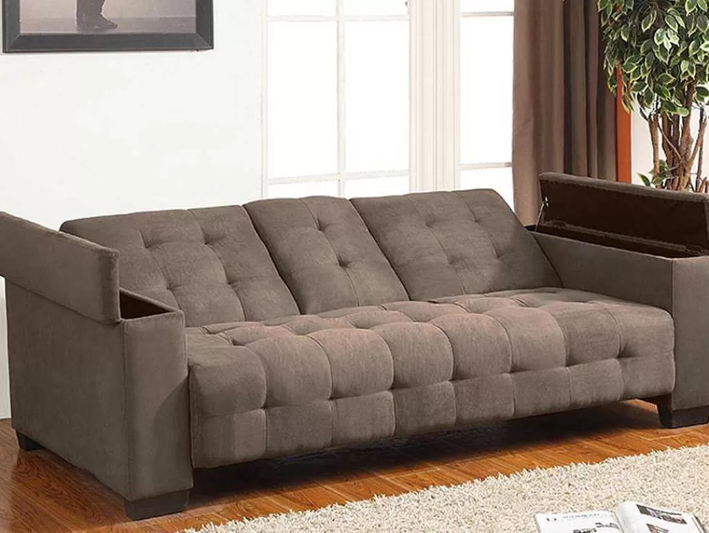 Sofá Cama Clic-Clac E Dobravel*Vente-unique Sofá Cama Clic Clac De 3 Lugares Em Microfibra Com Mesinha De Centro Rebatível Castanho - Devonshire