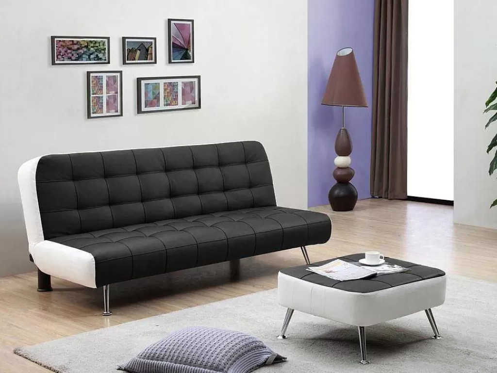 Sofá Cama Clic-Clac E Dobravel*Vente-unique Sofá Cama Clic Clac E Pufe De Pele Sintética Preto - Murni