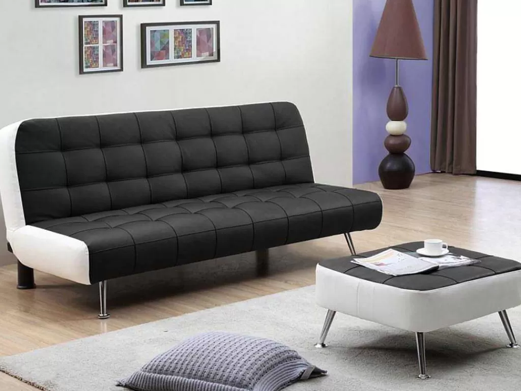 Sofá Cama Clic-Clac E Dobravel*Vente-unique Sofá Cama Clic Clac E Pufe De Pele Sintética Preto - Murni