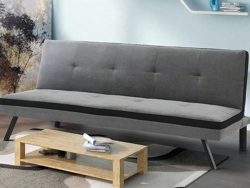 Sofá Cama Clic-Clac E Dobravel*Vente-unique Sofá Cama Clic Clac Em Tecido Cinzento E Faixa Em Preto - Skala