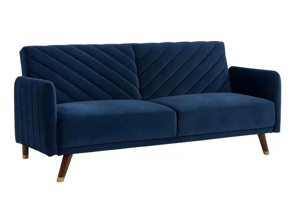 Sofá Cama Clic-Clac E Dobravel*Vente-unique Sofá Cama De 3 Lugares Convertivel Em Cama Em Veludo Azul Escuro - Joris