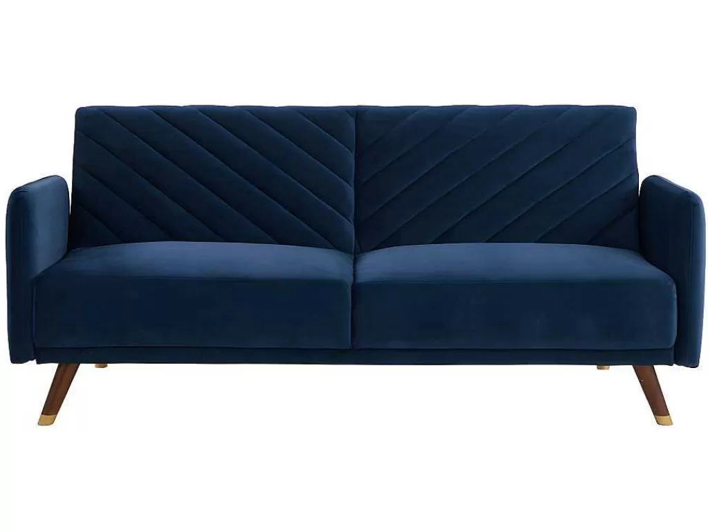 Sofá Cama Clic-Clac E Dobravel*Vente-unique Sofá Cama De 3 Lugares Convertivel Em Cama Em Veludo Azul Escuro - Joris