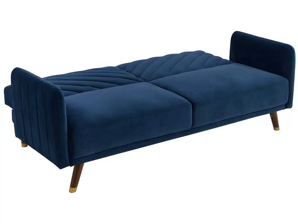 Sofá Cama Clic-Clac E Dobravel*Vente-unique Sofá Cama De 3 Lugares Convertivel Em Cama Em Veludo Azul Escuro - Joris