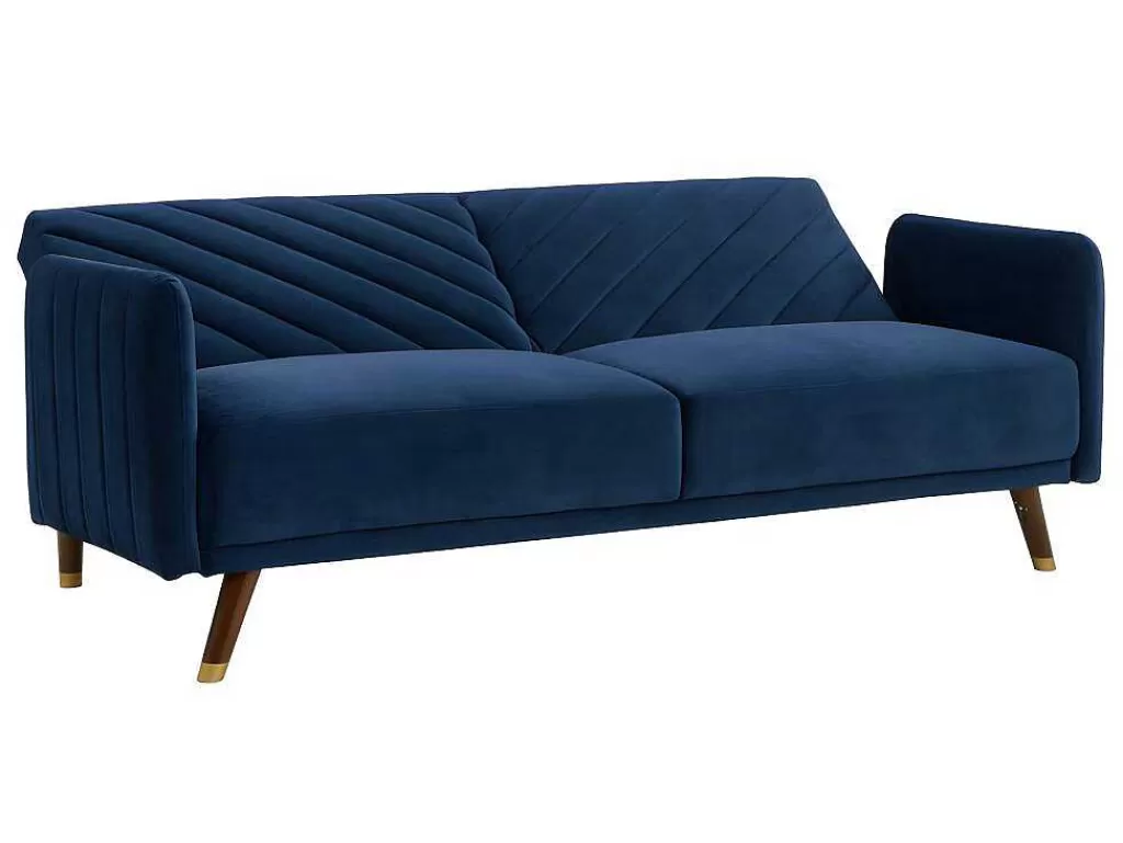 Sofá Cama Clic-Clac E Dobravel*Vente-unique Sofá Cama De 3 Lugares Convertivel Em Cama Em Veludo Azul Escuro - Joris