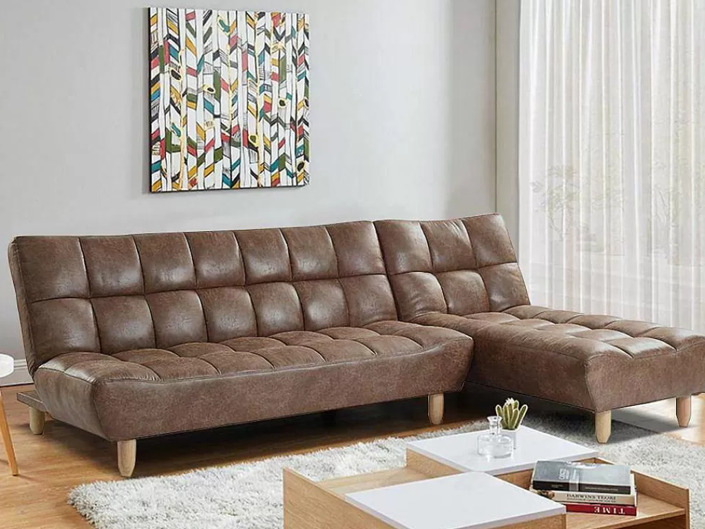 Sofá Cama Clic-Clac E Dobravel*Vente-unique Sofá Cama Modular Em Microfibra Efeito Envelhecido Castanho Vintage - Esteban