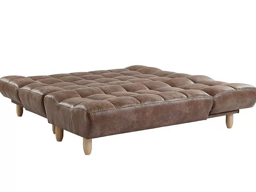 Sofá Cama Clic-Clac E Dobravel*Vente-unique Sofá Cama Modular Em Microfibra Efeito Envelhecido Castanho Vintage - Esteban