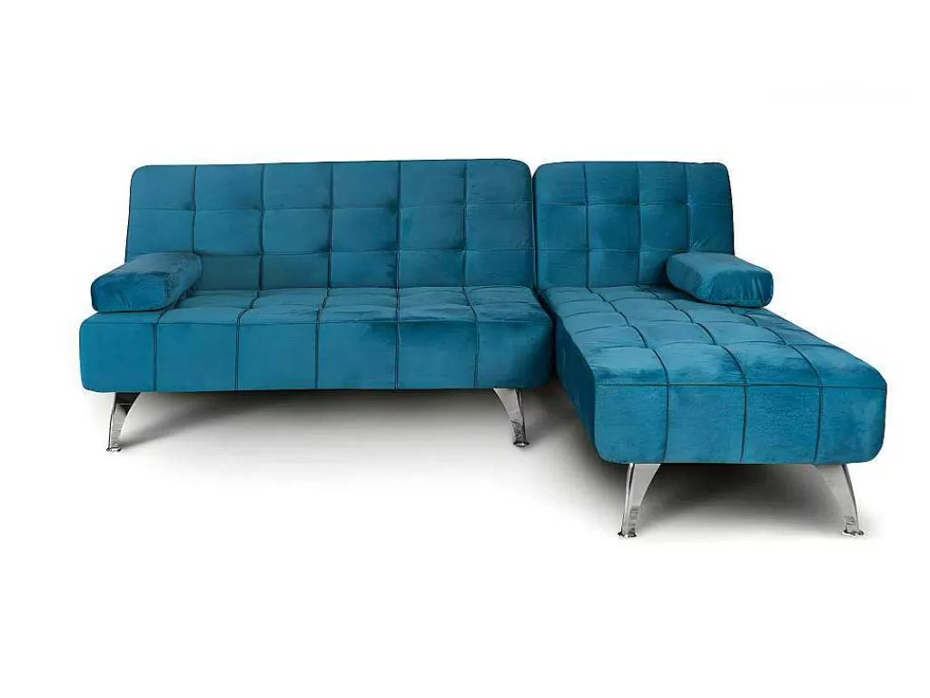 Sofá Cama Clic-Clac E Dobravel*Saldosystocks Sofá Chaise Longue Aroa-Xs, Veludo De 3 Lugares Conversivel Em Cama, Cor Cinza, 198X150Cm