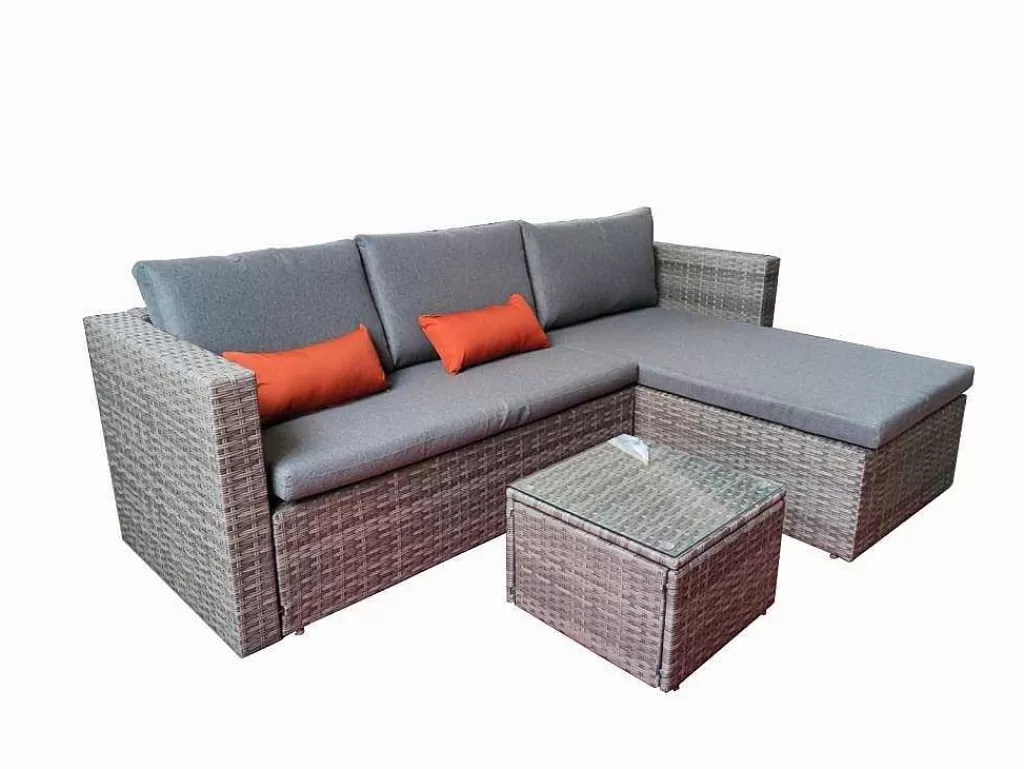Conjunto Relax De Jardim*Saldosystocks Sofá Chaise Longue Ratan + Mesa. Modelo Ms029-1-Gr, Moveis De Jardim E Terraco