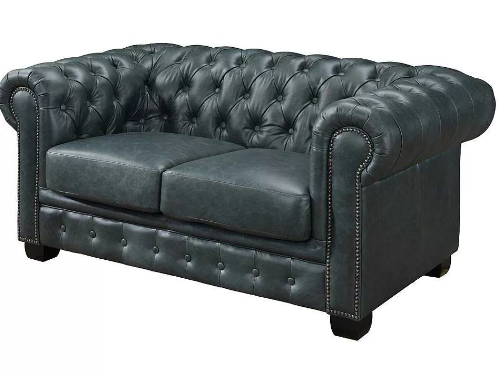 Promoções Sofás & Poltronas*LINEA Sofá Sofá Chesterfield 3+2+1 Lugares Brenton 100% Pele De Bufalo Superior Cor Verde-Acinzentado